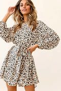 Drift Away Long Sleeve Godet Detail Dress Leopard Print
