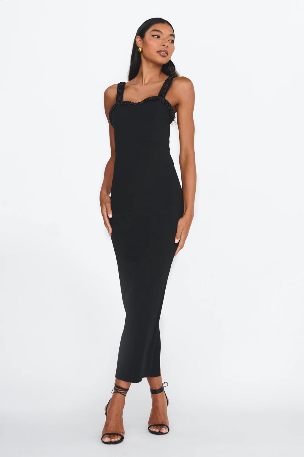 Emina Bead Trim Maxi Dress Black