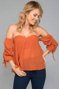 Lana Heart Shaped Off the Shoulder Top Rust