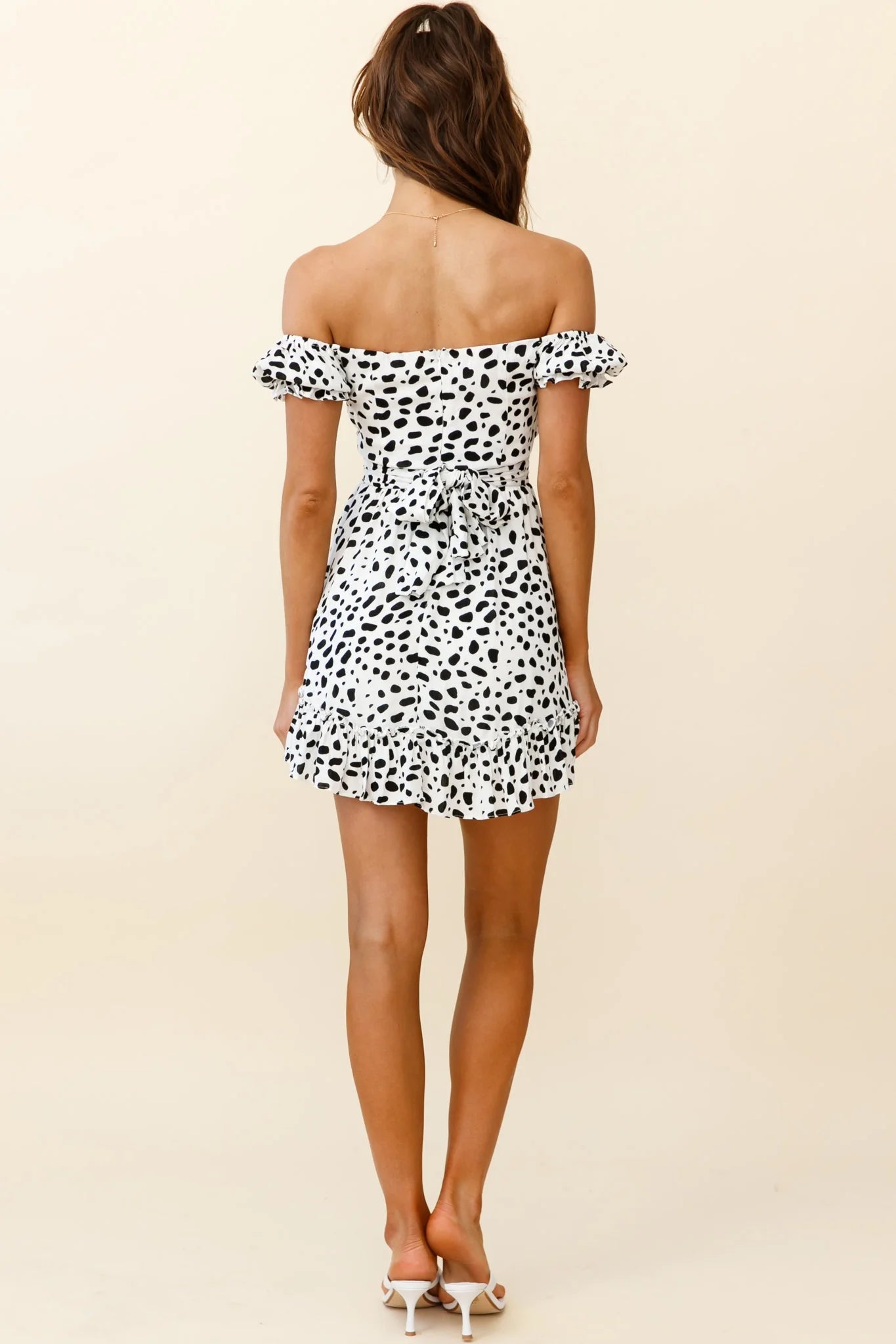 Linka Off-Shoulder Tie Back Dress Animal Print Black/White