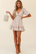Everleigh Milkmaid Sleeve Exposed Back Dress Beige