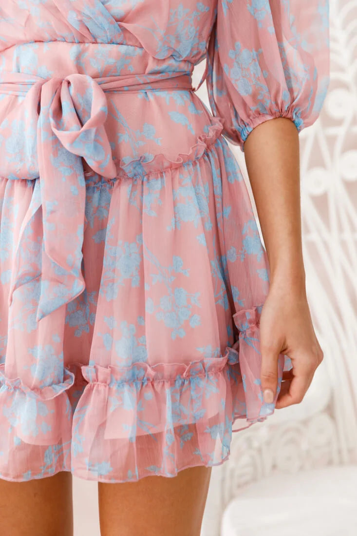 Bow-Peep 3/4 Sleeve Bow Detail Dress Rose