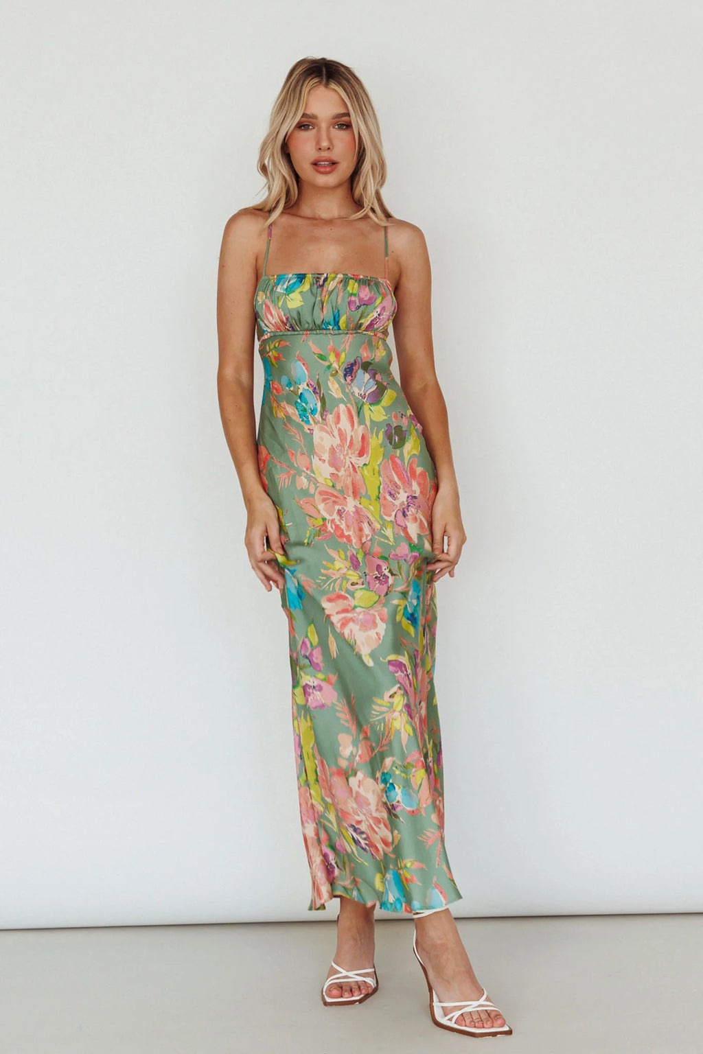 From Above V-Back Midi Dress Floral Green