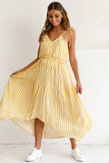 Santa Monica String Tie Maxi Dress Stripe Print Mustard