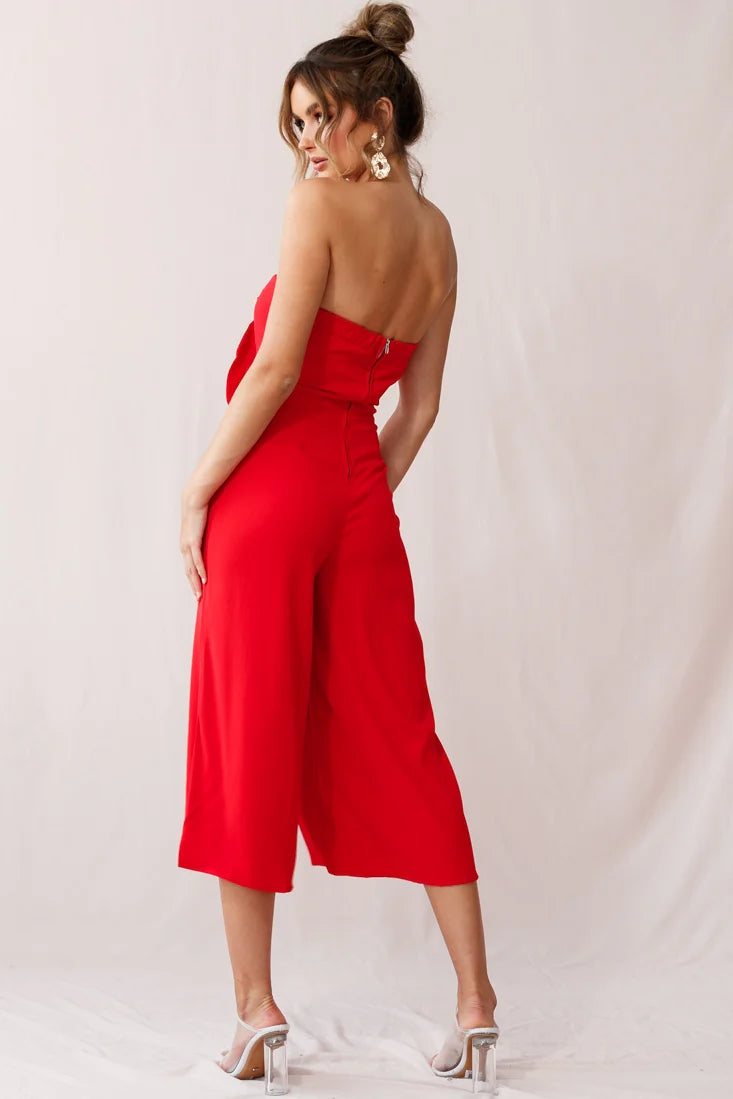 Khloe Summer Bow Tie Jumpsuit Red