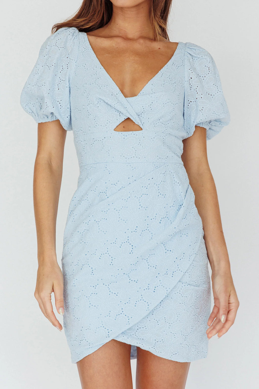 Santa Cruz Sun Puff Sleeve Eyelet Dress Blue