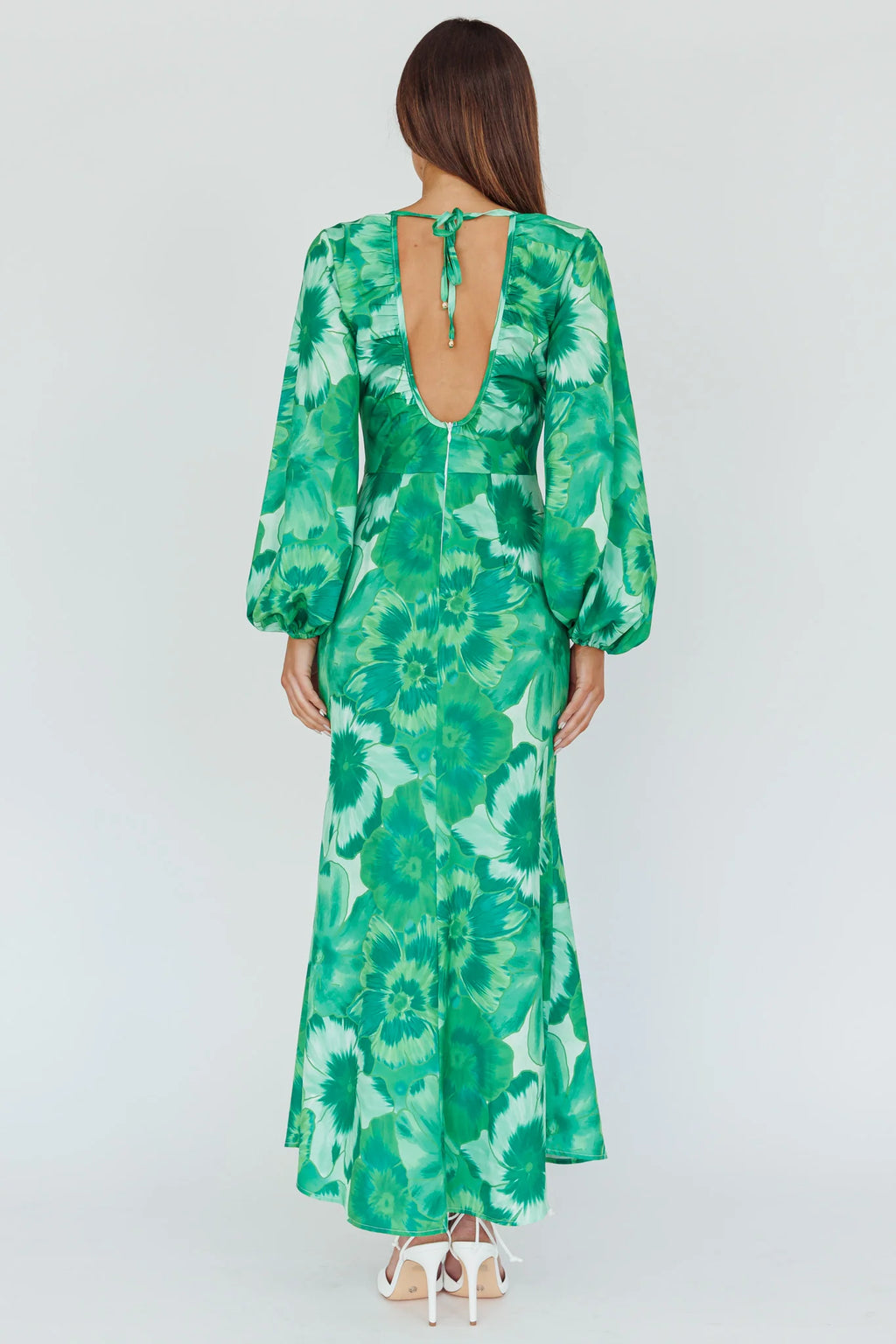 Yessica Balloon Sleeve Midi Dress Floral Green