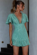 Summer Wine Flutter Sleeve Lace Dress Sage