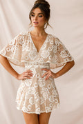 Geneva Cape Sleeve Lace Dress Nude