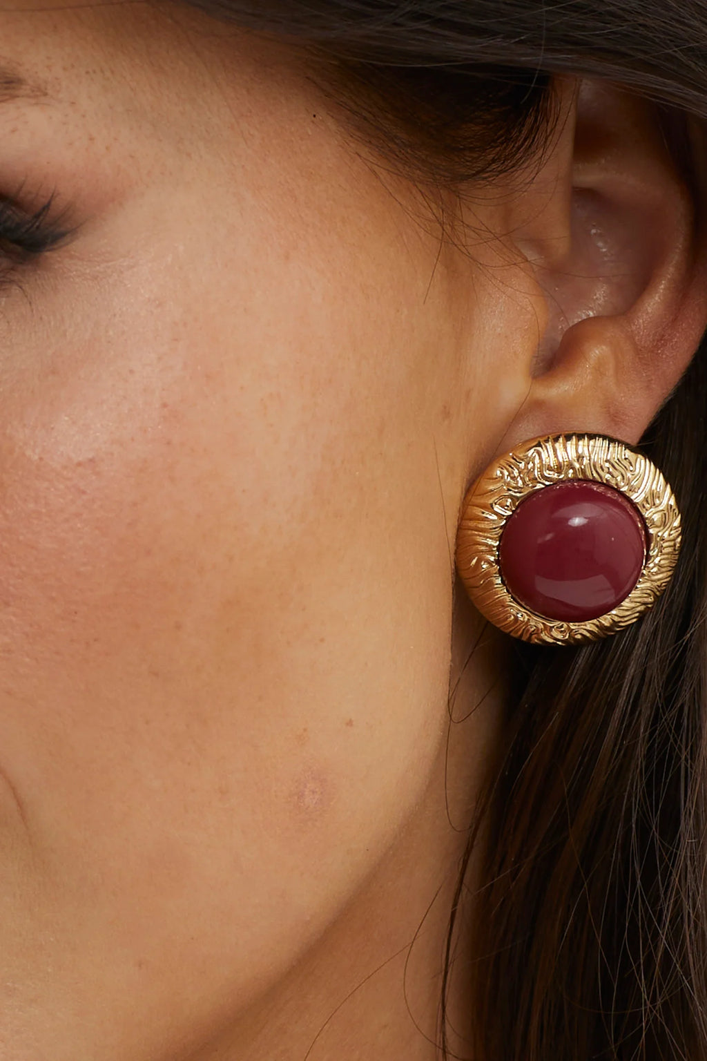 Misty Gold Dome Earrings Wine