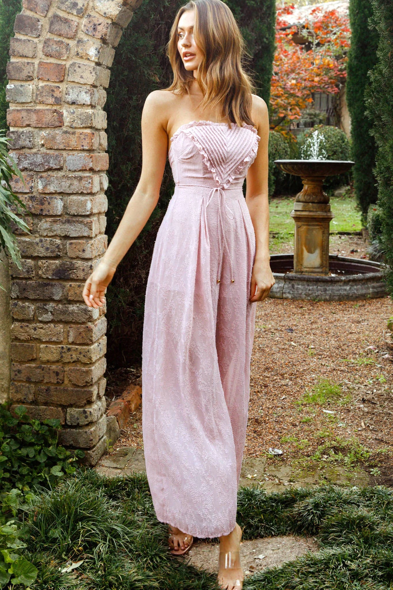 La Galerie Pintuck Pleat Bandeau Jumpsuit Blush