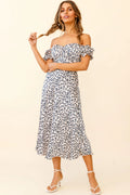 Linka Off-Shoulder Tie Back Midi Dress Leopard Print Pink