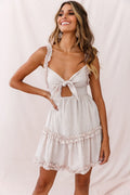 Be Mine Ruffle Strap Tie-Knot Dress Beige