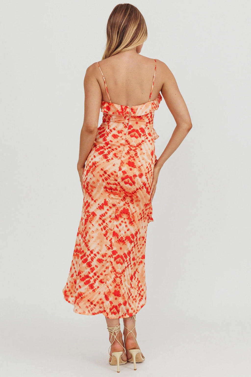 Silvana Frill Trim Midi Dress Orange