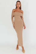 Winter Wonder Off-Shoulder Knit Maxi Dress Mocha