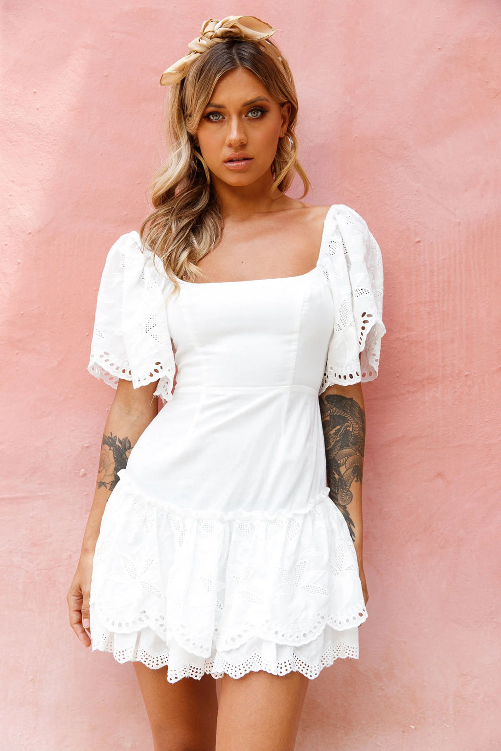 Milly Broderie Anglaise Layered Flounce Hem Dress White