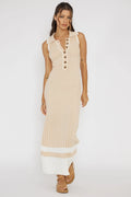 Cayla Button-Up Ribbed Knit Dress Sand