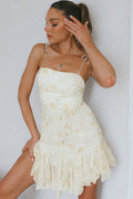 Charliza String Tie Godet Hem Dress Floral Mint