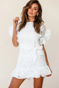 Coolum Ruffle Sleeve Dress White
