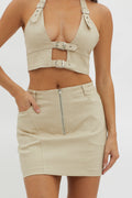 No Rival Zipper Mini Skirt Khaki