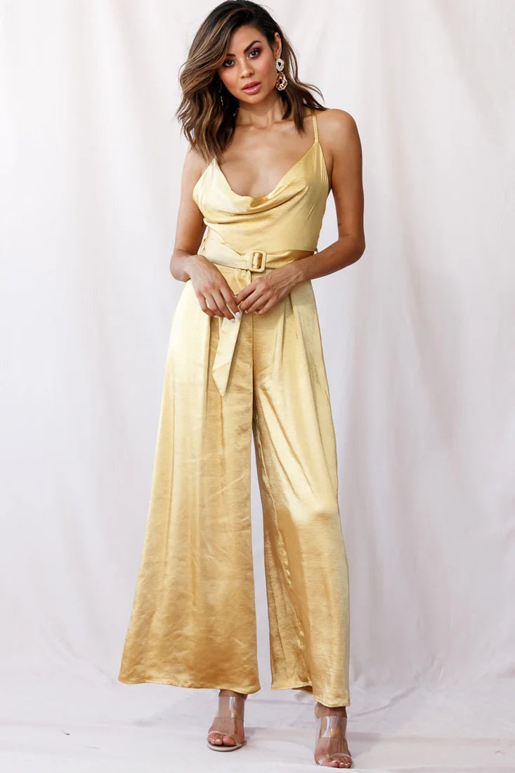 Mali Wide Leg Belted Jumpsuit Mustard