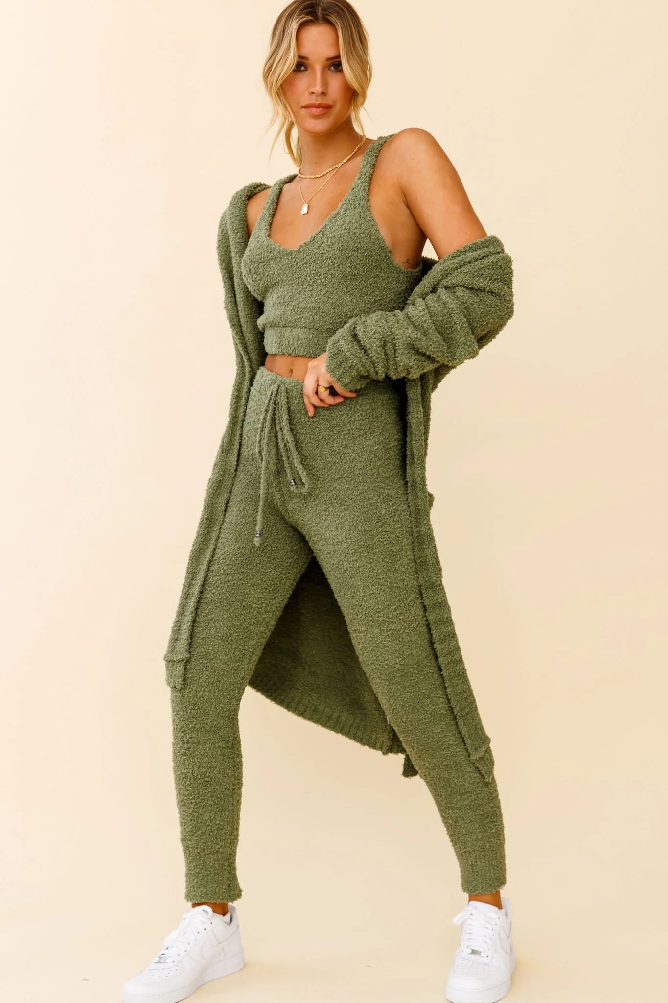 My Girl Fuzzy Knit Jogger Pants Sage