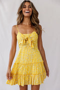 Rikki Layered Ruffle Bust-Tie Dress Mustard
