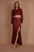 Nights In Monaco Sequin Crop Top Burgundy