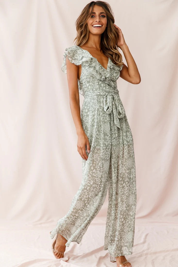 Marcia Ruffle Strap Wide Leg Jumpsuit Olive