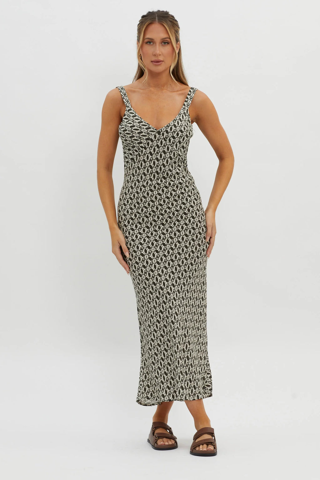 Avenue Thick Strap Midi Dress Print Solna