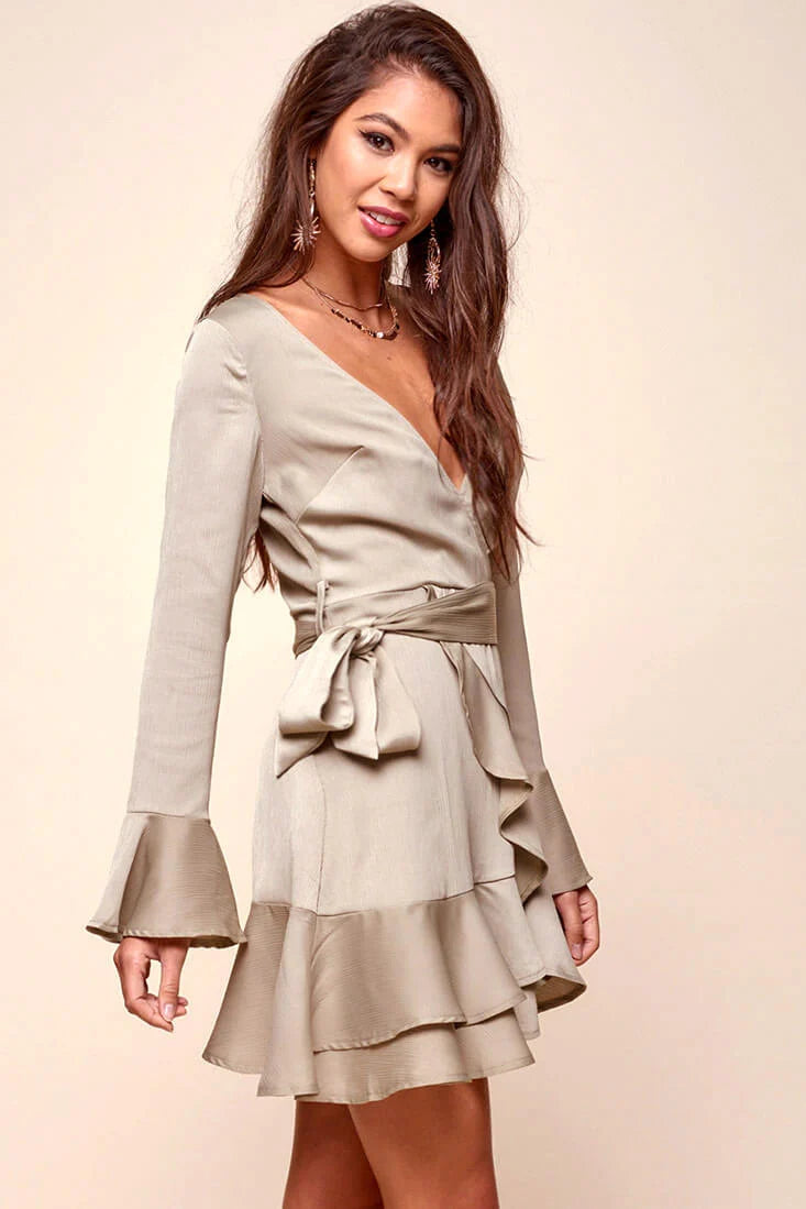 Khandi Peek-a-Boo Back Wrap Dress Olive