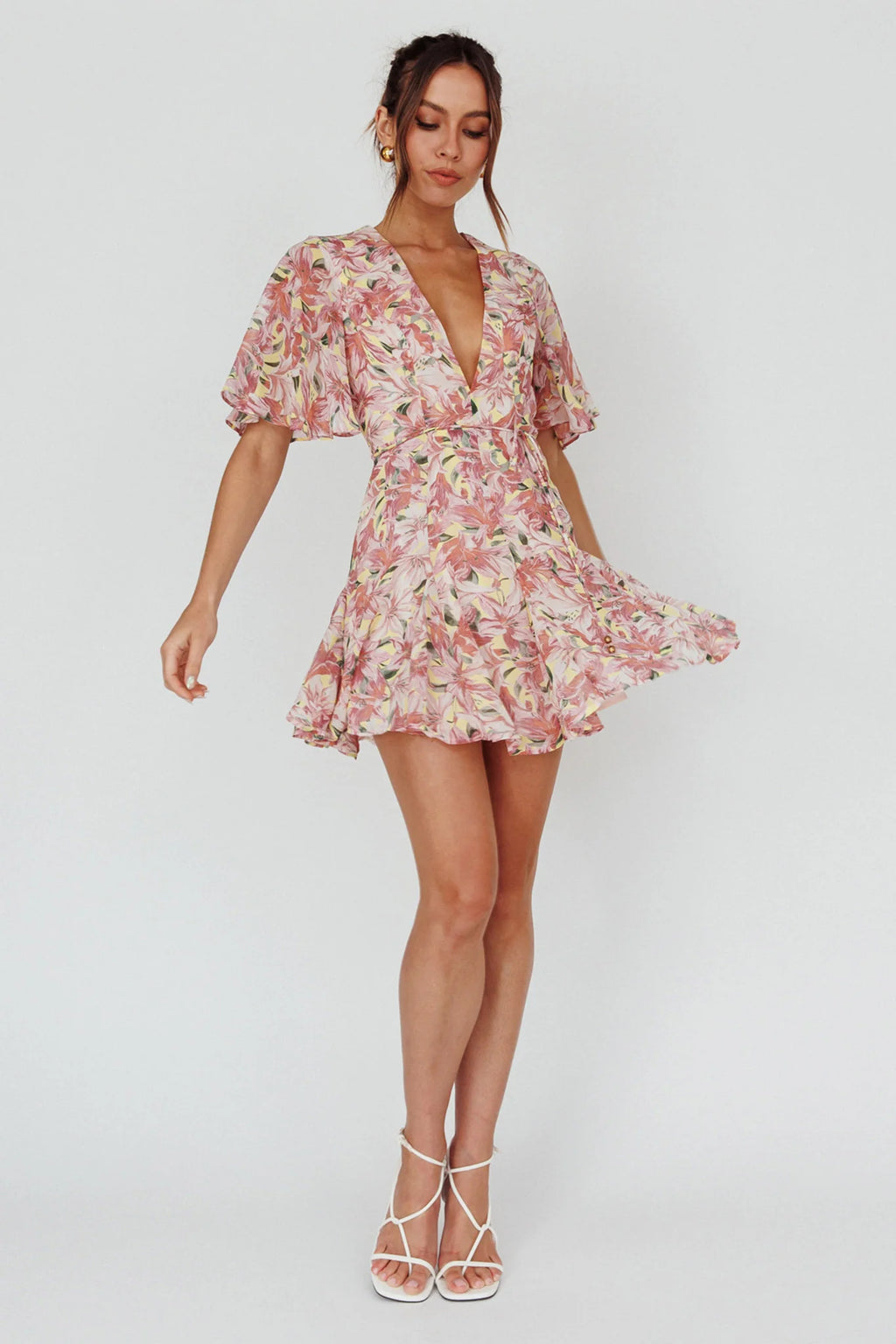 Estelle Angel Sleeve Dress Lily Print Yellow