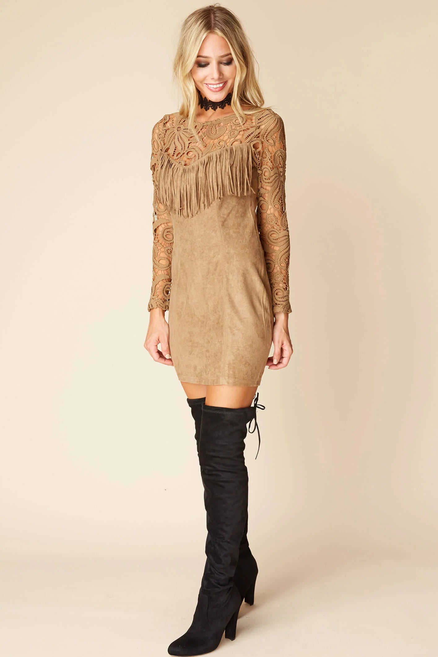 Francie Fringe Dress Brown