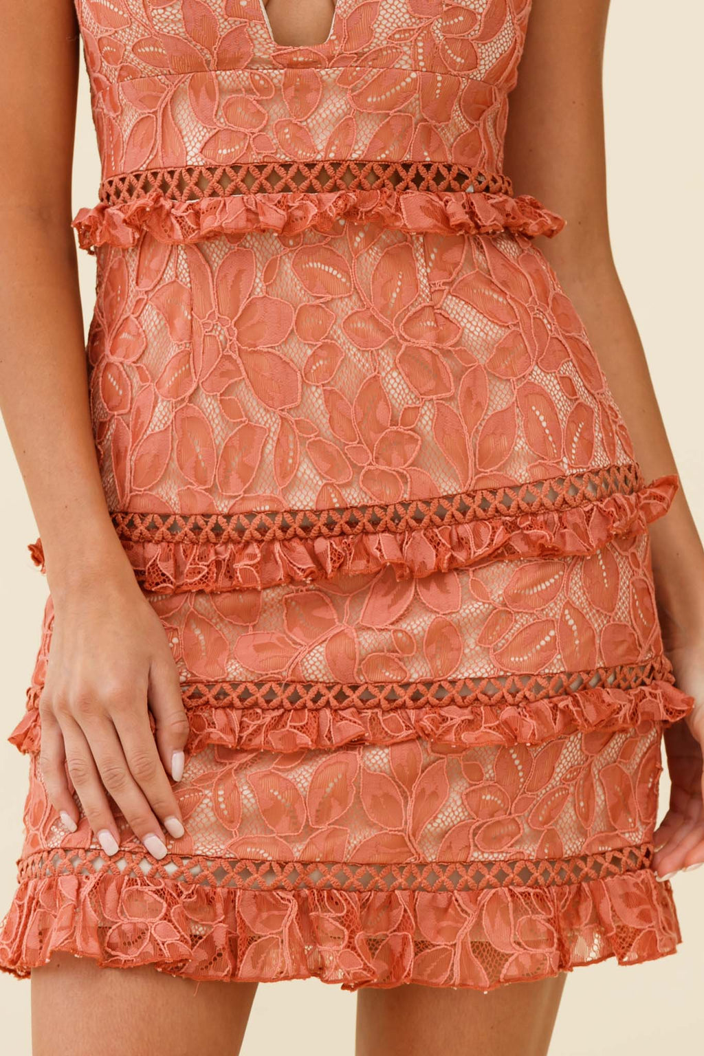 Dear Lover Cami Strap Frill Detail Lace Dress Rose