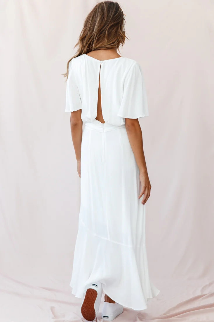 Friday Surplice Neckline Front Split Maxi Dress White
