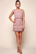Leticia Sleeveless Frilly Trim Dress Mocha
