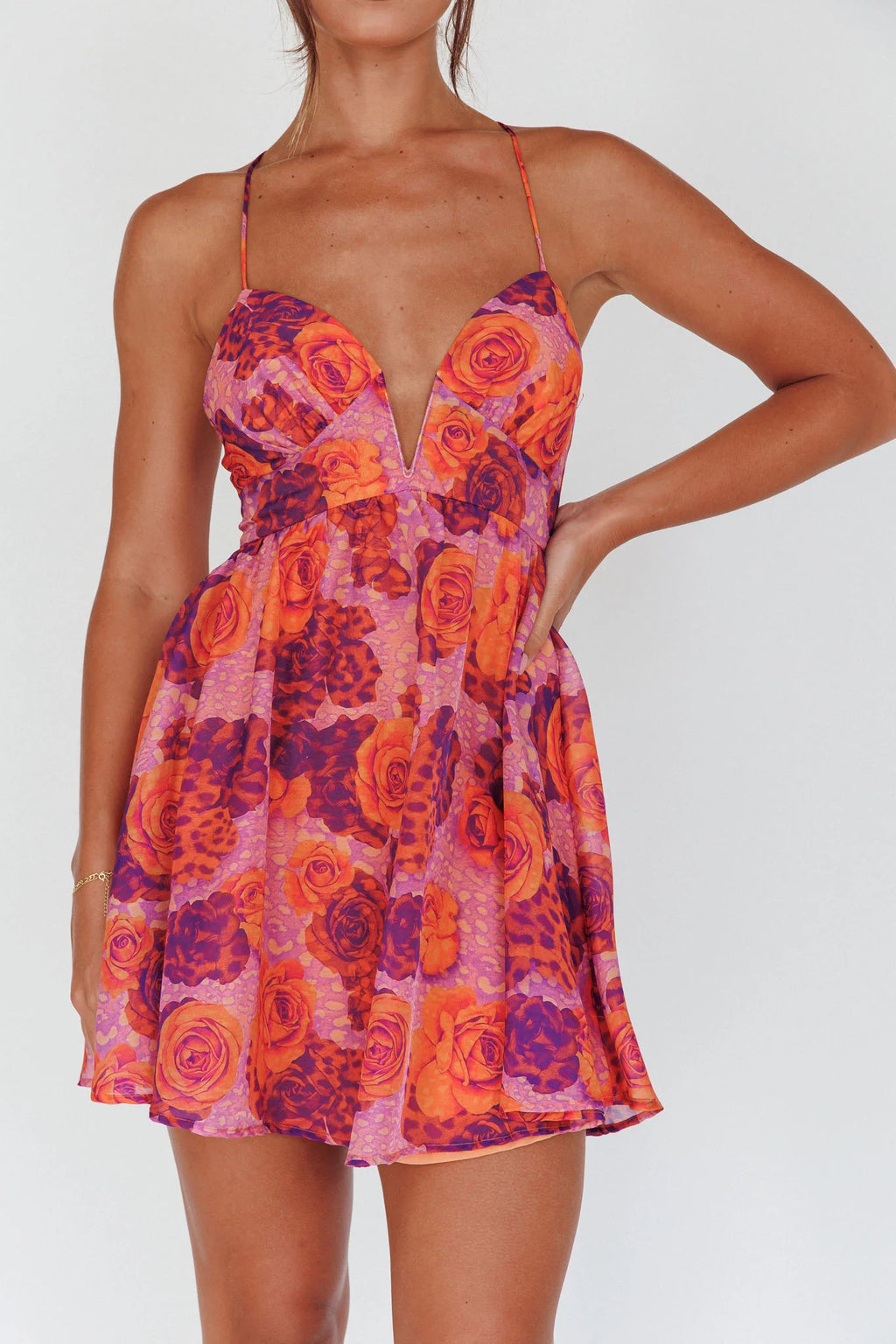 Le Jardins A-Line Mini Dress Roses Red