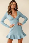Chicago V-Neckline Long Sleeve Dress Midnight Blue