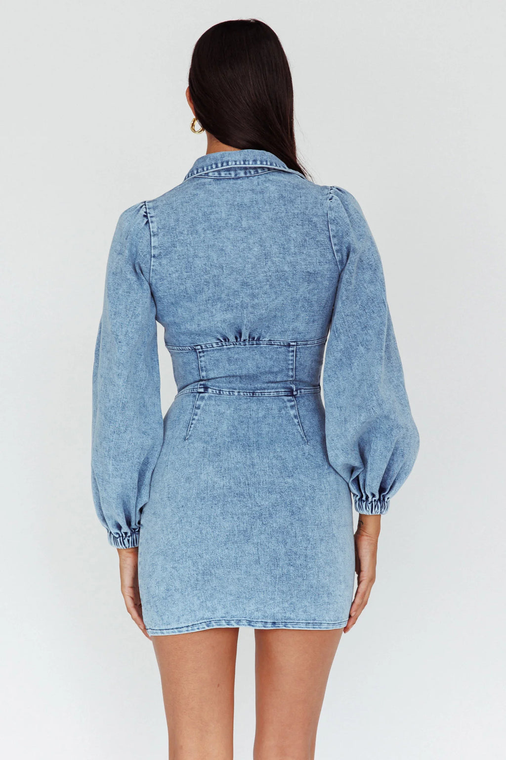 South Beach Long Sleeve Collared Mini Dress Denim