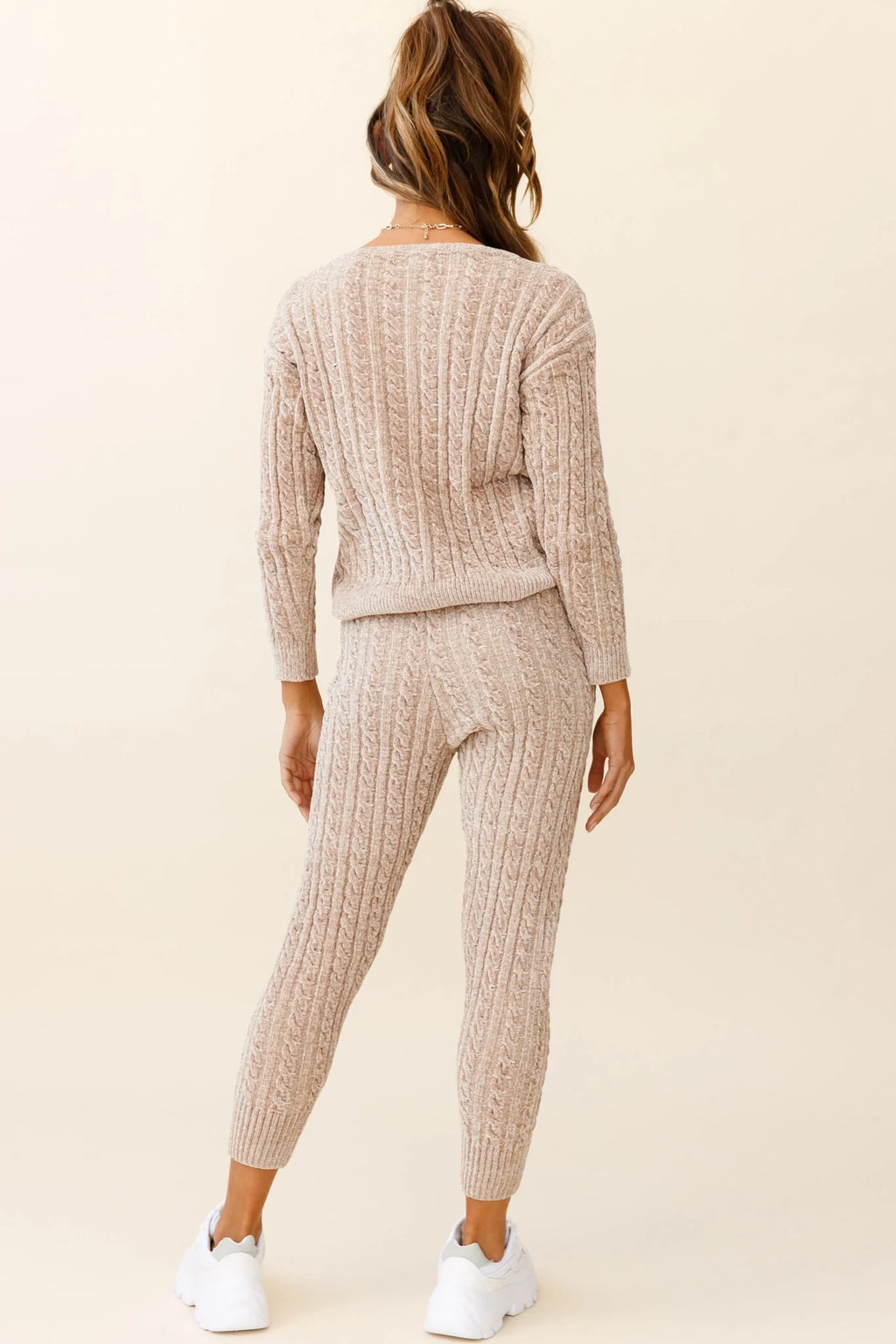 Kansas Long Sleeve Cable Knit Sweater Brown