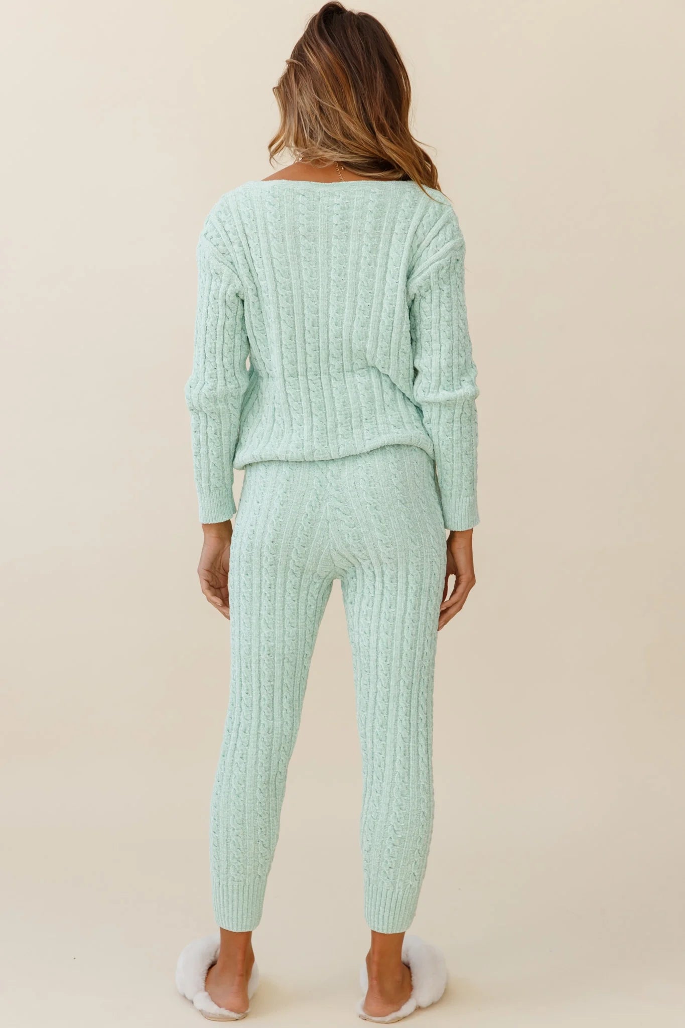 Kansas Cable Knit Fitted Pants Green