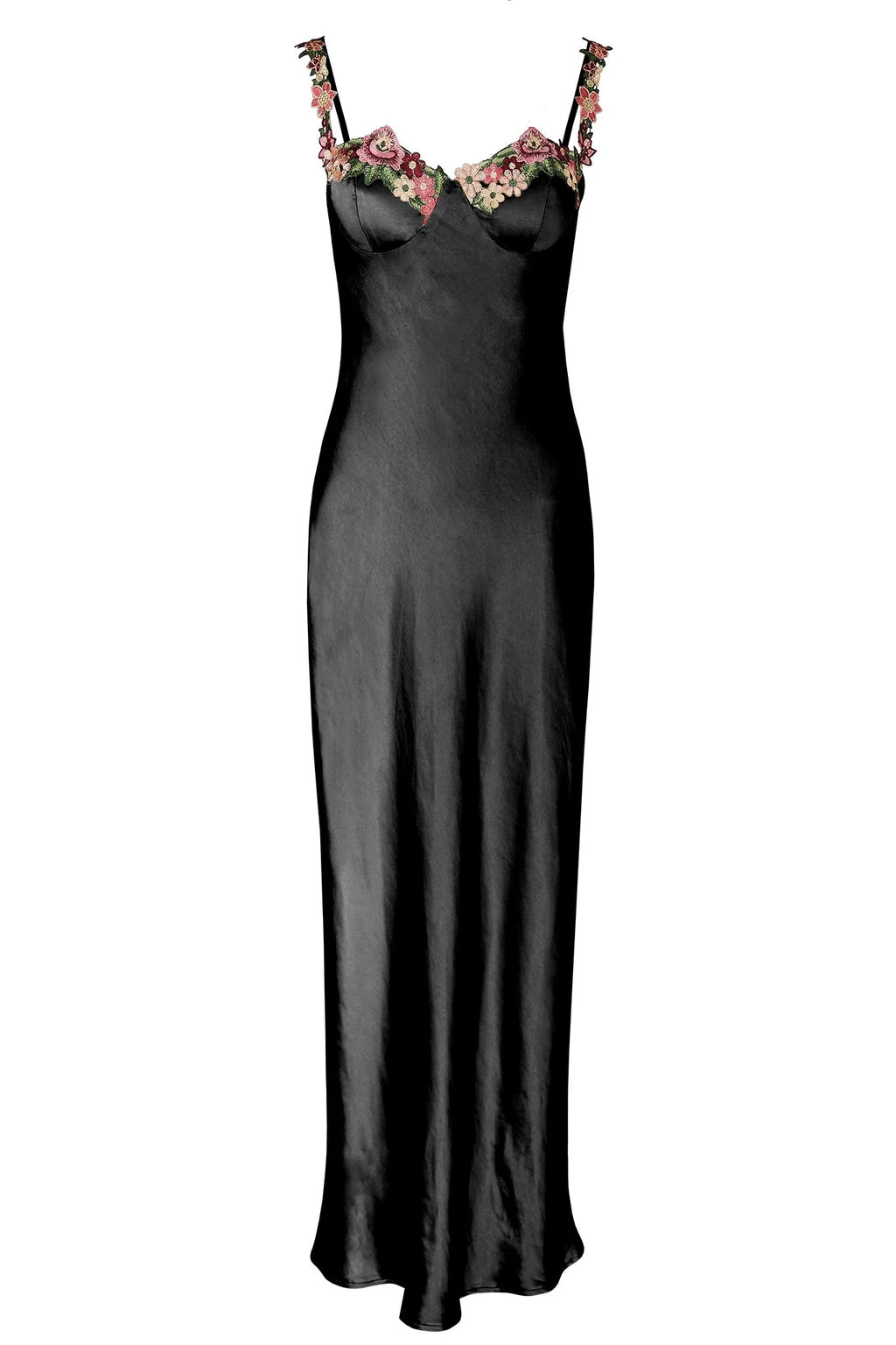 Rose Garden Floral Applique Midi Dress Black