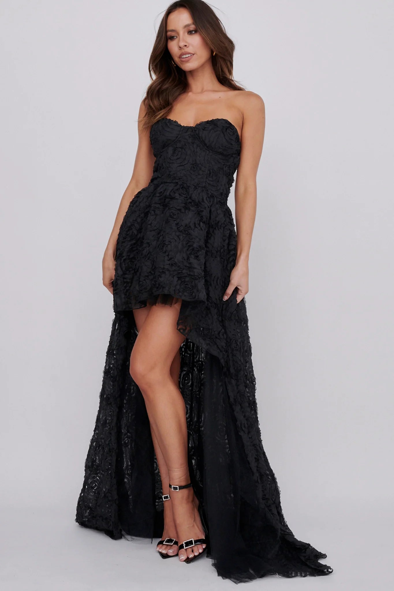 Jeannie High-Low Embellished Mini Dress Black