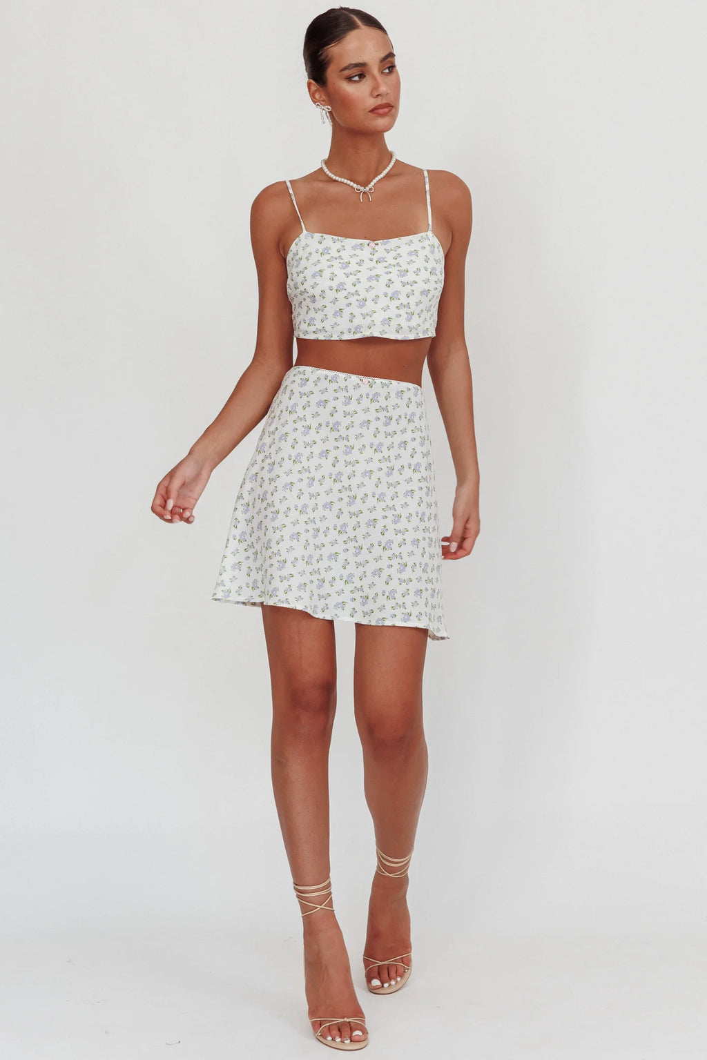 Miss Cupid Floral Mini Skirt Ivory/Blue