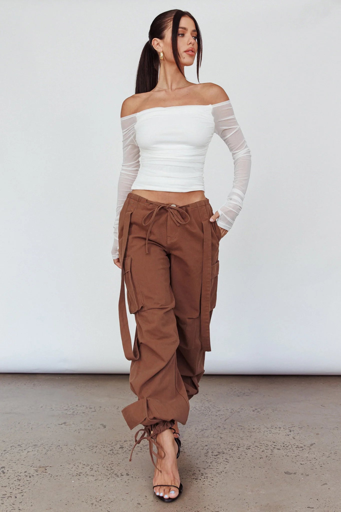 Ronda Off-Shoulder Sheer Sleeve Top White