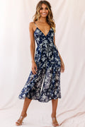 Constance Thin Strap Midi Jumpsuit Navy/White Flower