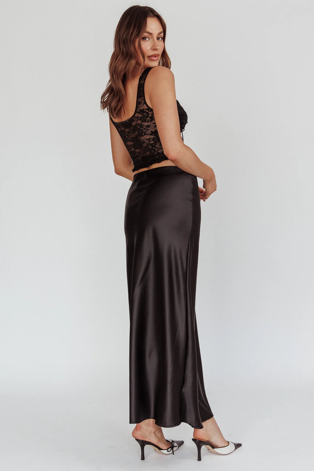 Unrequited Love Satin Maxi Skirt Black
