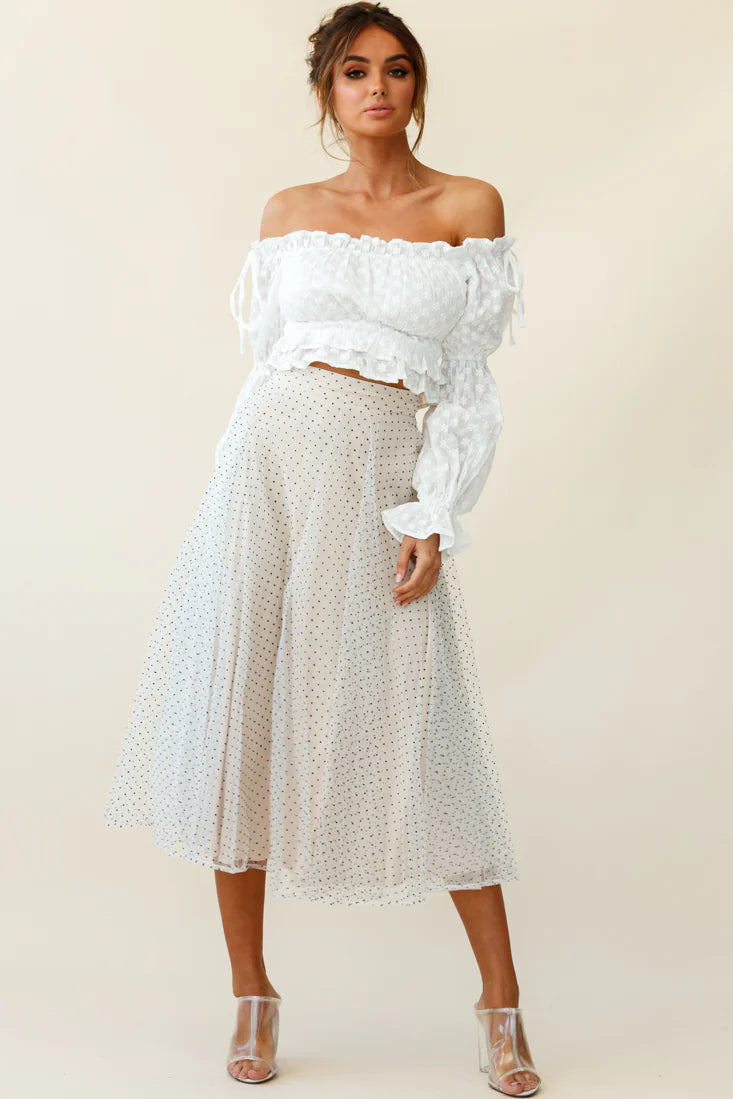 Jasmine Hail Spot Mesh Midi Skirt White