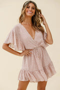 Esme V-Neckline Drawstring Waist Dress Sprinkle Print Pink