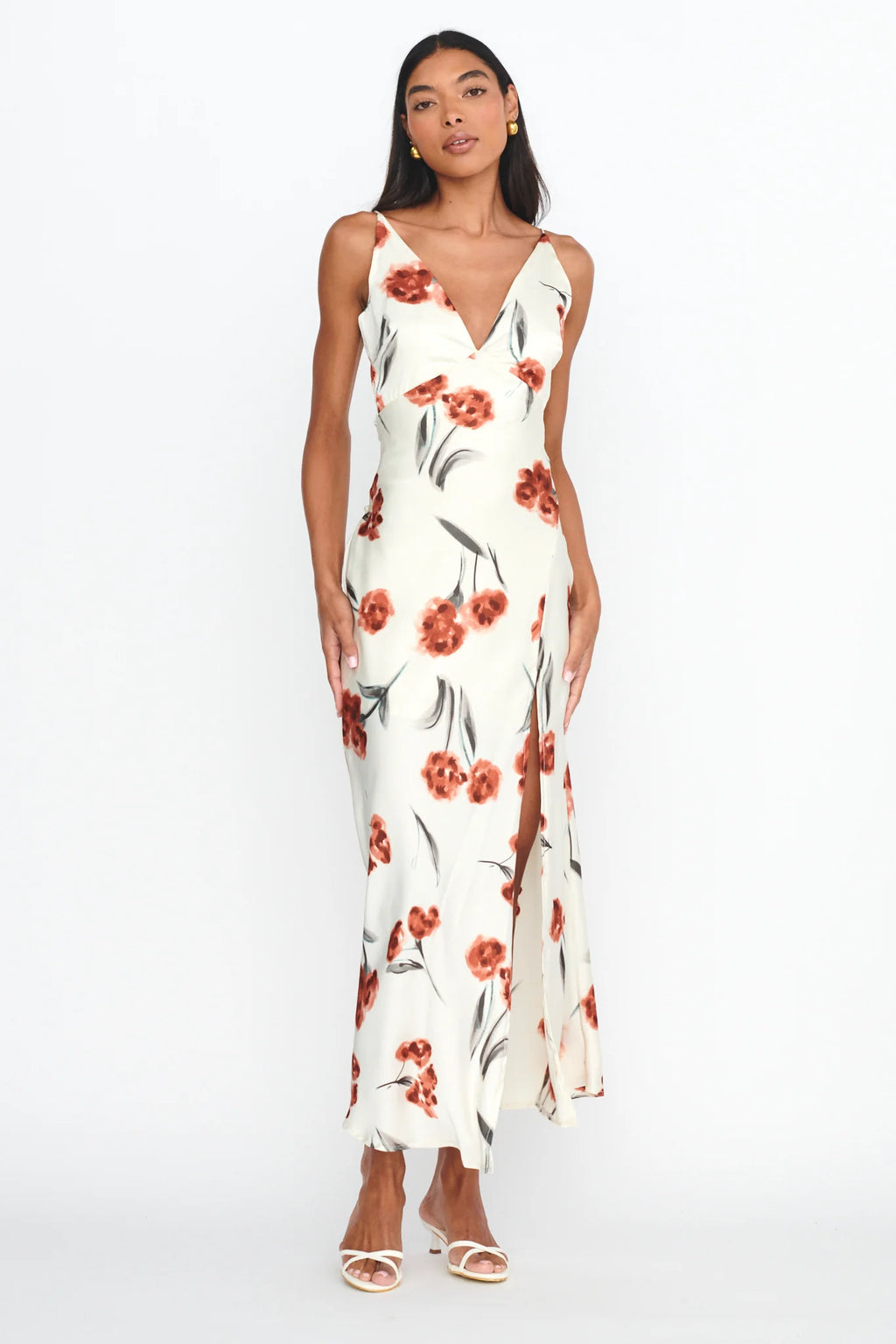 Corinna Tied Waist Split Dress Floral Poppy